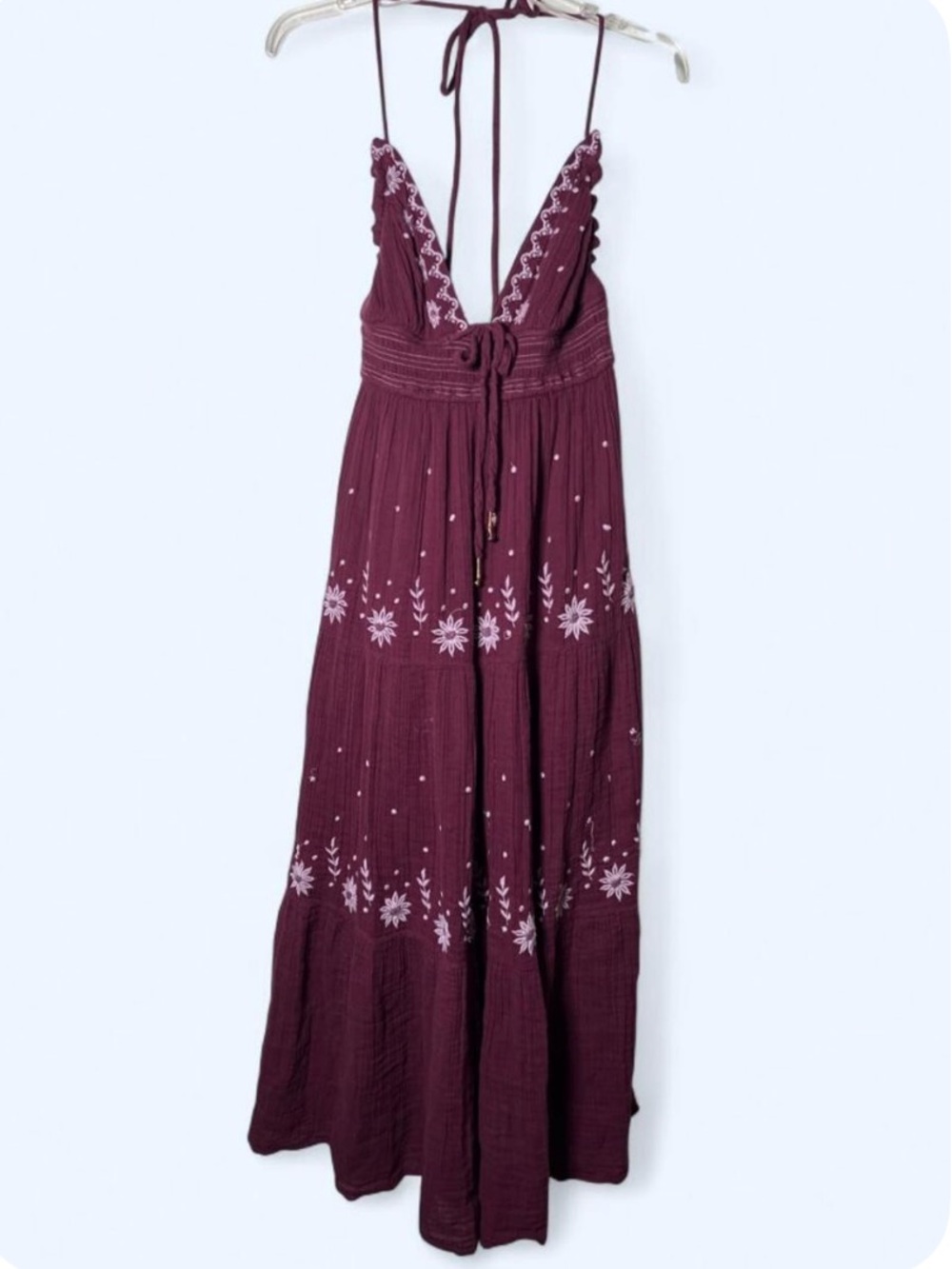 Free People Real Love Embroidered Dress Burgundy Large - Picture 3 of 5